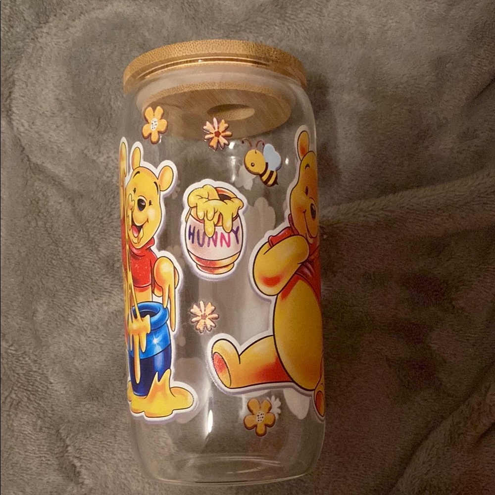 Disney Winnie the Pooh Glass Jar with Wooden Lid - Red and Yellow